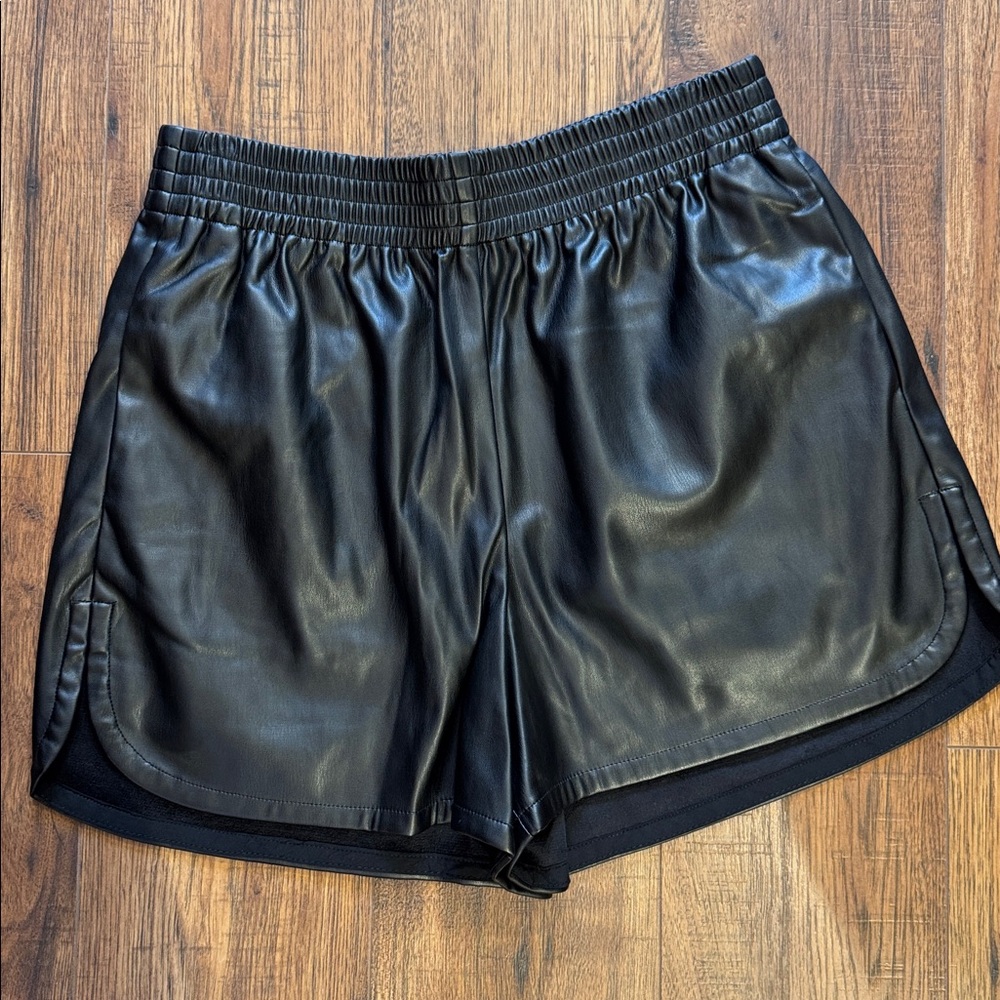Black Faux Leather Shorts with Pockets